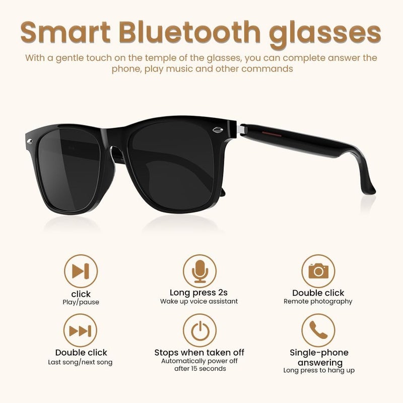 Jacuate Bluetooth Audio Smart Glasses for Women Men,Polarized Bluetooth Sunglasses with Open Ear Speaker,Voice Control, Hands-Free Calls & Built-in Microphone for iPhone Android Music/Work - Image 4
